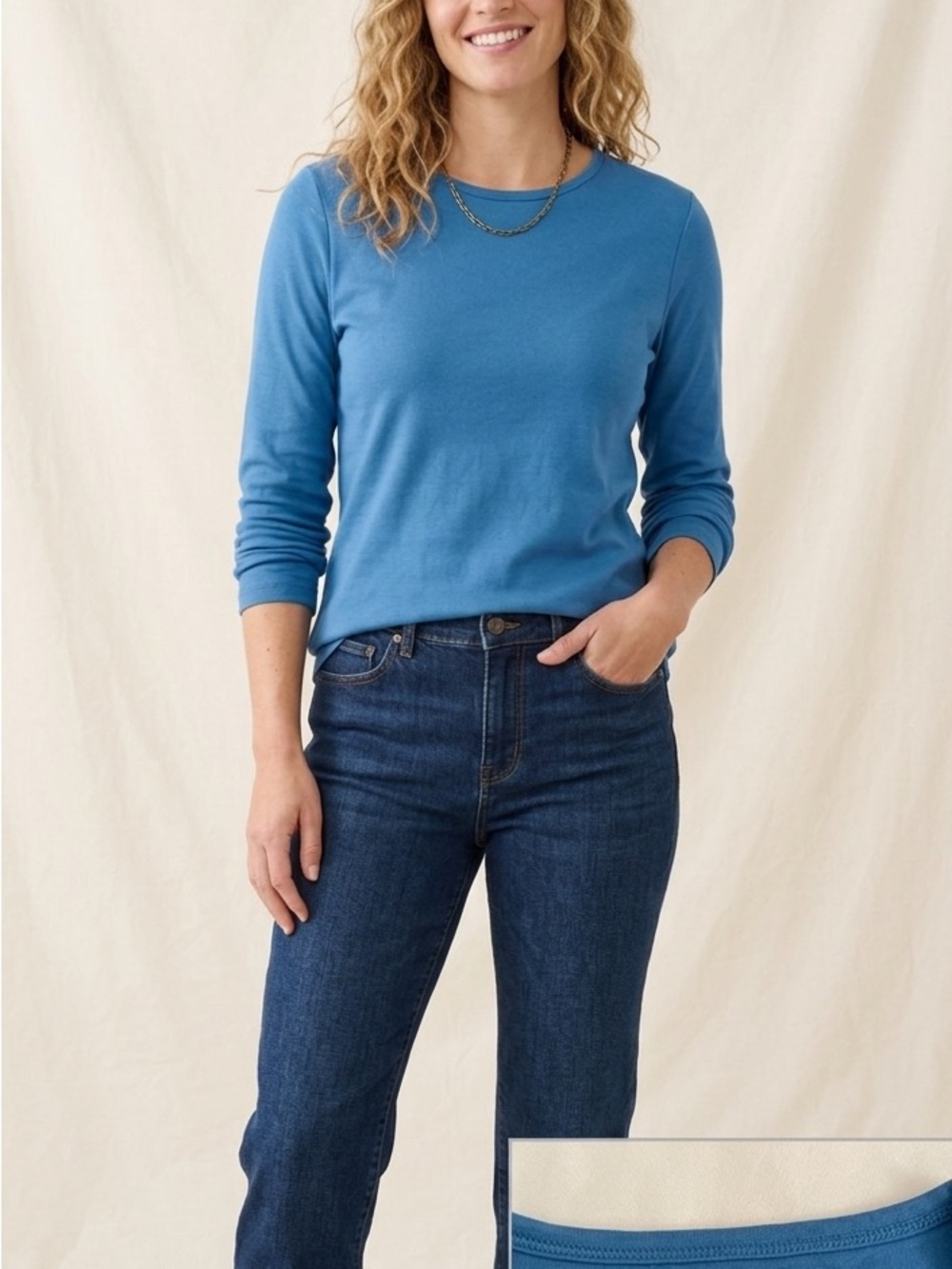 L.L.Bean Women's Long-Sleeve Crewneck Tee – Blue – Size Medium